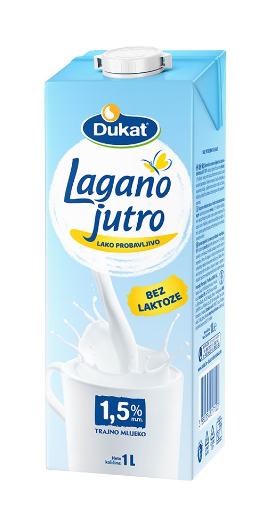 Dukat Lagano jutro, mlijeko bez laktoze, 1.5 % m.m., 1 l